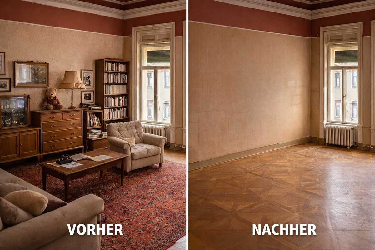 Verlassenschaftsräumung Graz vorher nachher – Wohnung aus Nachlass vor und nach der Räumung