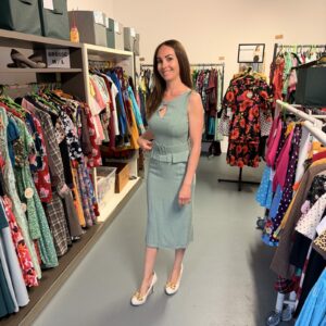 Miss Candyfloss Damen Kleid hellblau mit Schößchen & Gürtel