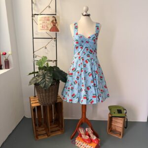 Banned Damen Kleid hellblau mit roten Kirschen