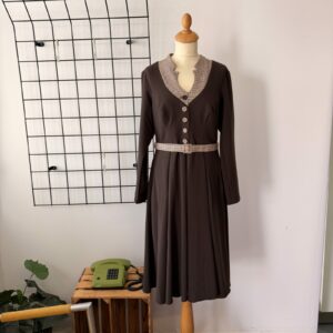 Miss Candyfloss Damen Herbst-Winter Kleid Braun
