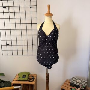 Queen Kerosin Damen Badeanzug Polka Dots Vintage Style - schwarz
