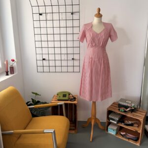 Vecona Vintage Damen Kleid rot-weiß gestreift - S