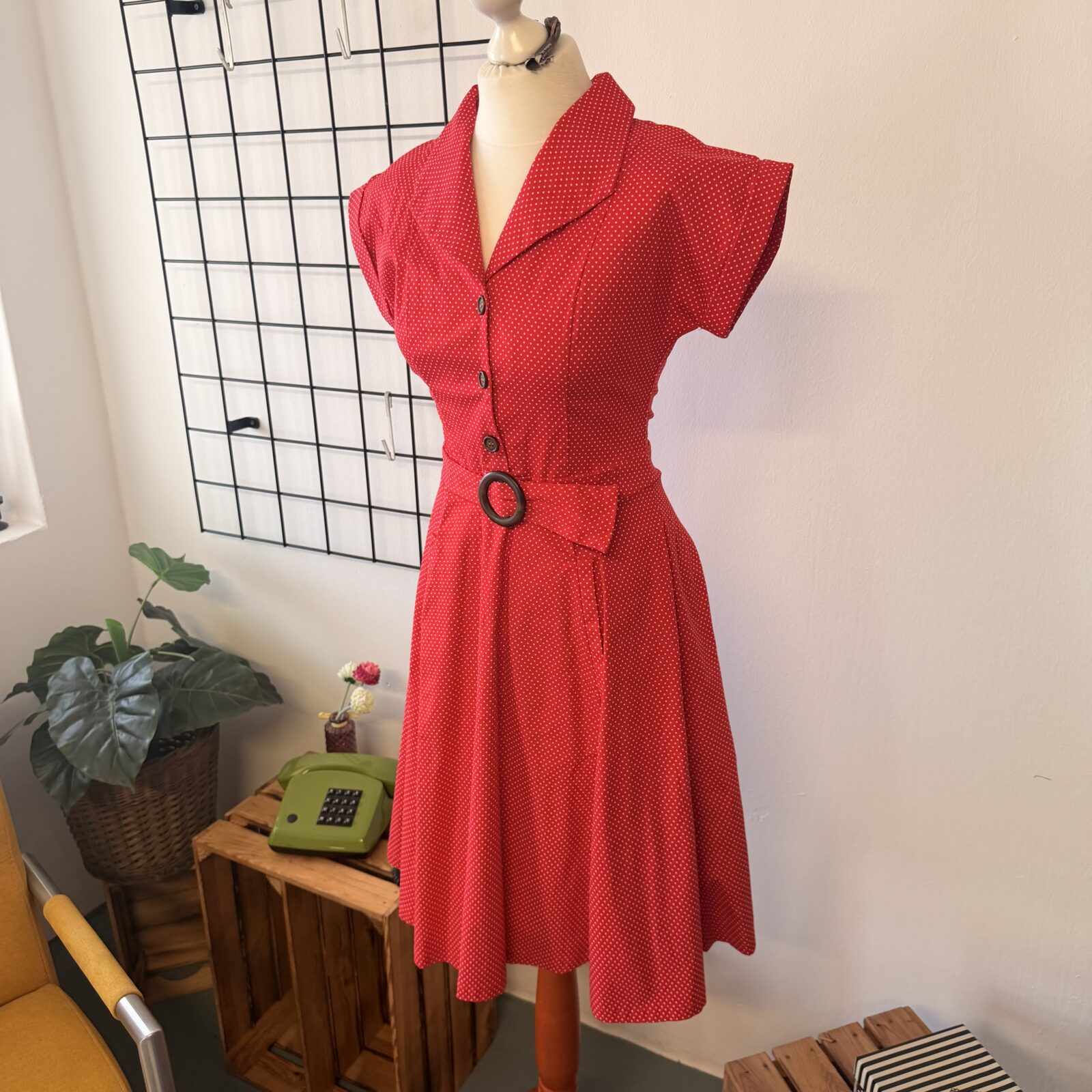 Banned Damen Kleid Rot Weiß Punkte - S – Bild 3